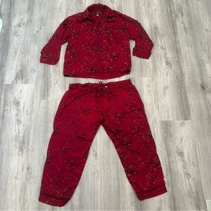 Vintage 90s Dog Pile Red Satin Pajama Set Womens S Japanese Floral Whimsy Retro